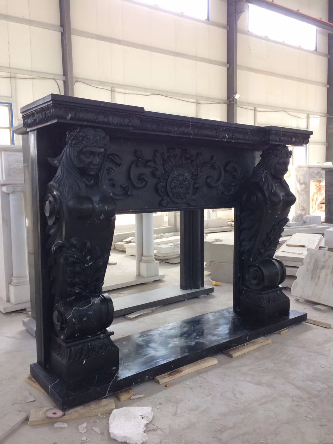 Customized Black Marble Statue Fireplace BMF130 6 marble fireplace
