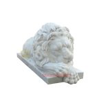 Marble sleeping lion statue
