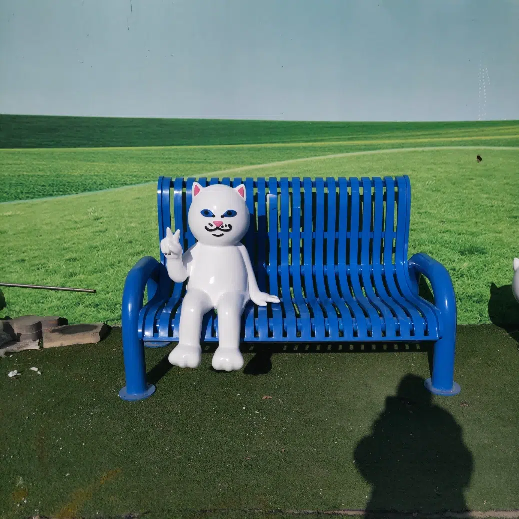 Fiberglass cartoon cat sculpture metal leisure bench FC110 1 Cartoon Cat Chair sculpture