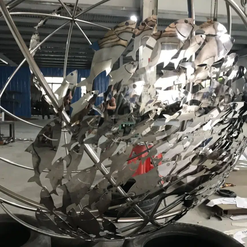 stainless steel fish ball sculpture