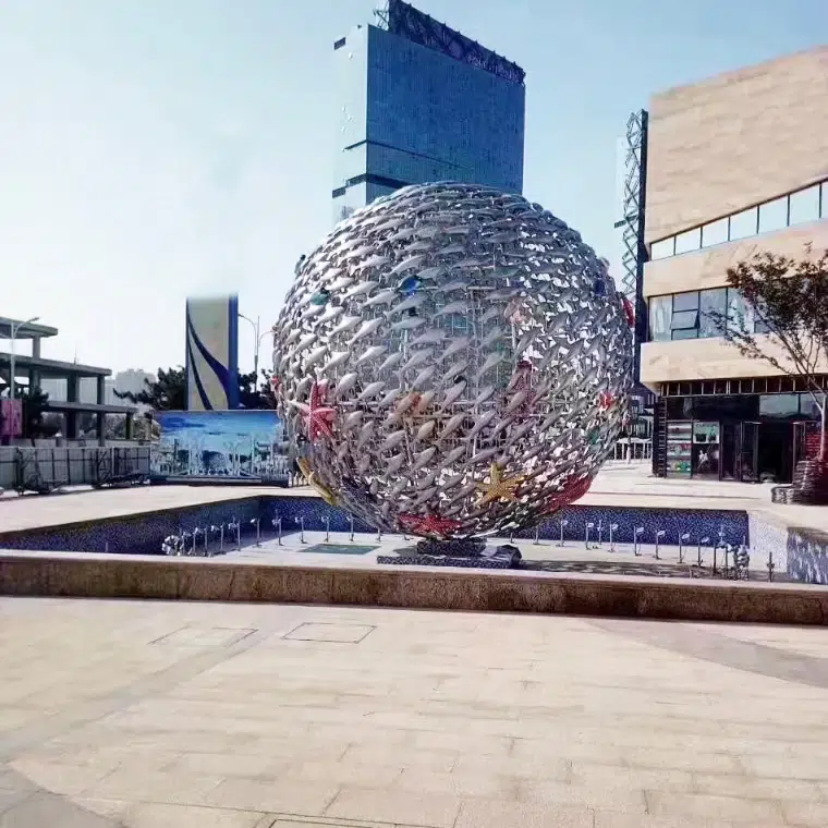 stainless steel fish ball sculpture