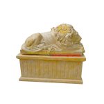 Marble sleeping lion statue