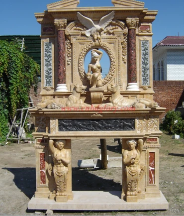 White Marble Fireplace Surround Sculpture Maker MF210 5 Double layered European beige marble fireplace