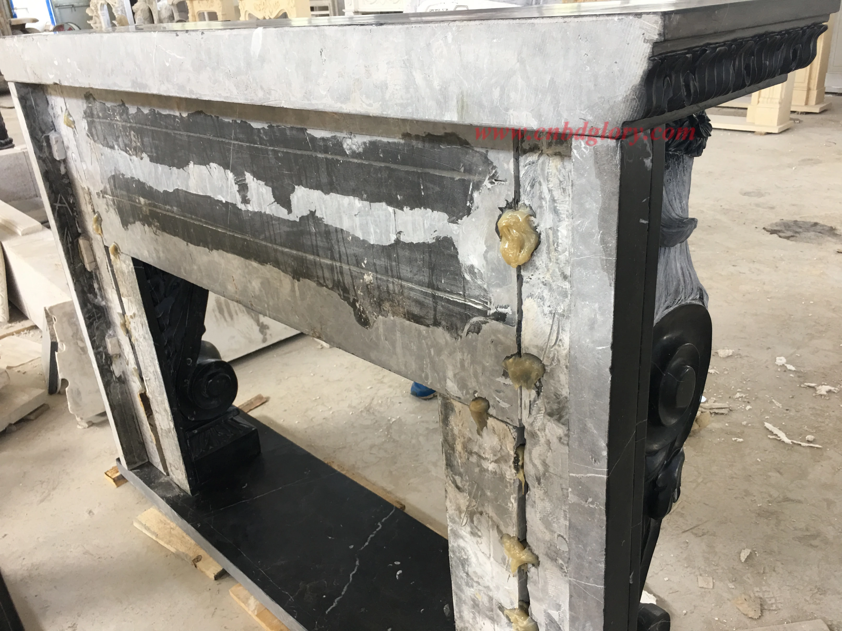 Customized Black Marble Statue Fireplace BMF130 9 Nero Marquina Marble Fireplace Mantel