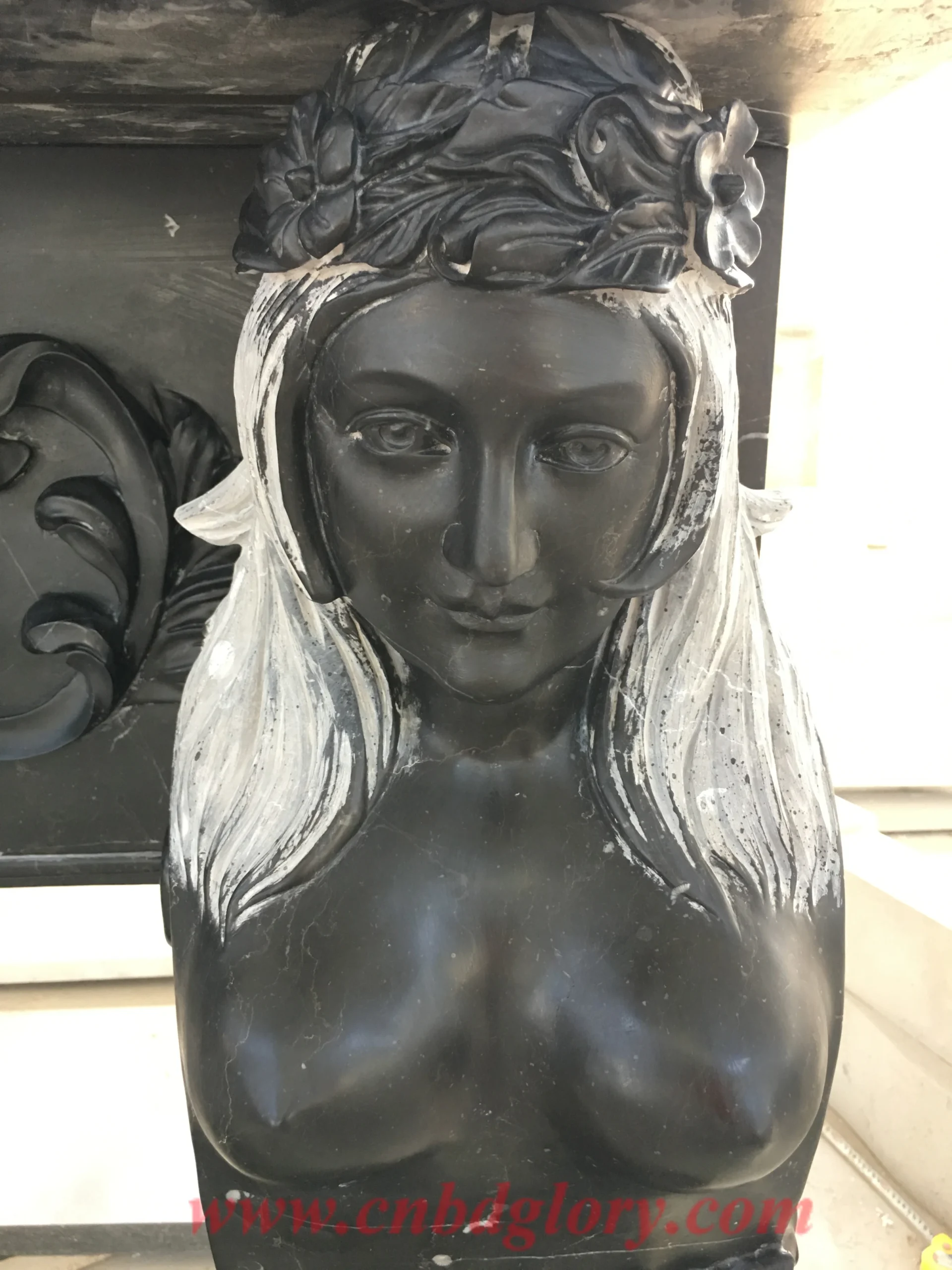 Customized Black Marble Statue Fireplace BMF130 4 Customized black marble statue fireplace