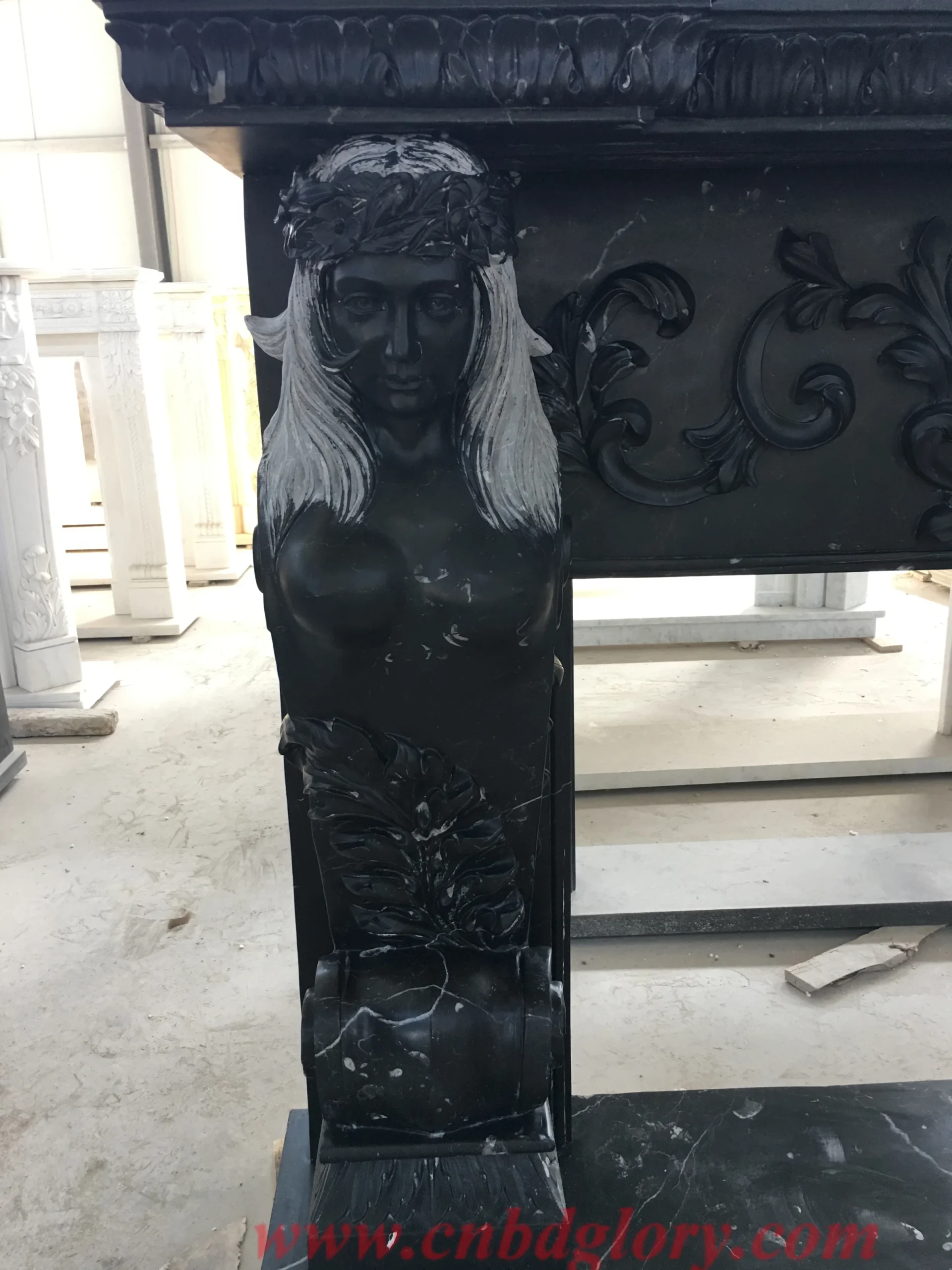 Customized Black Marble Statue Fireplace BMF130 3 Customized black marble statue fireplace