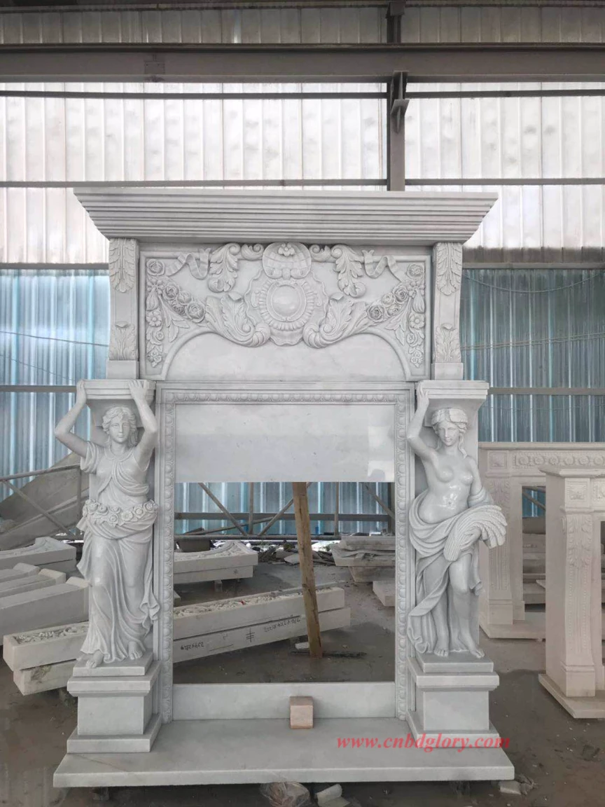 White Marble Fireplace Surround Sculpture Maker MF210 7 European Classical Figure Statue Marble Fireplace