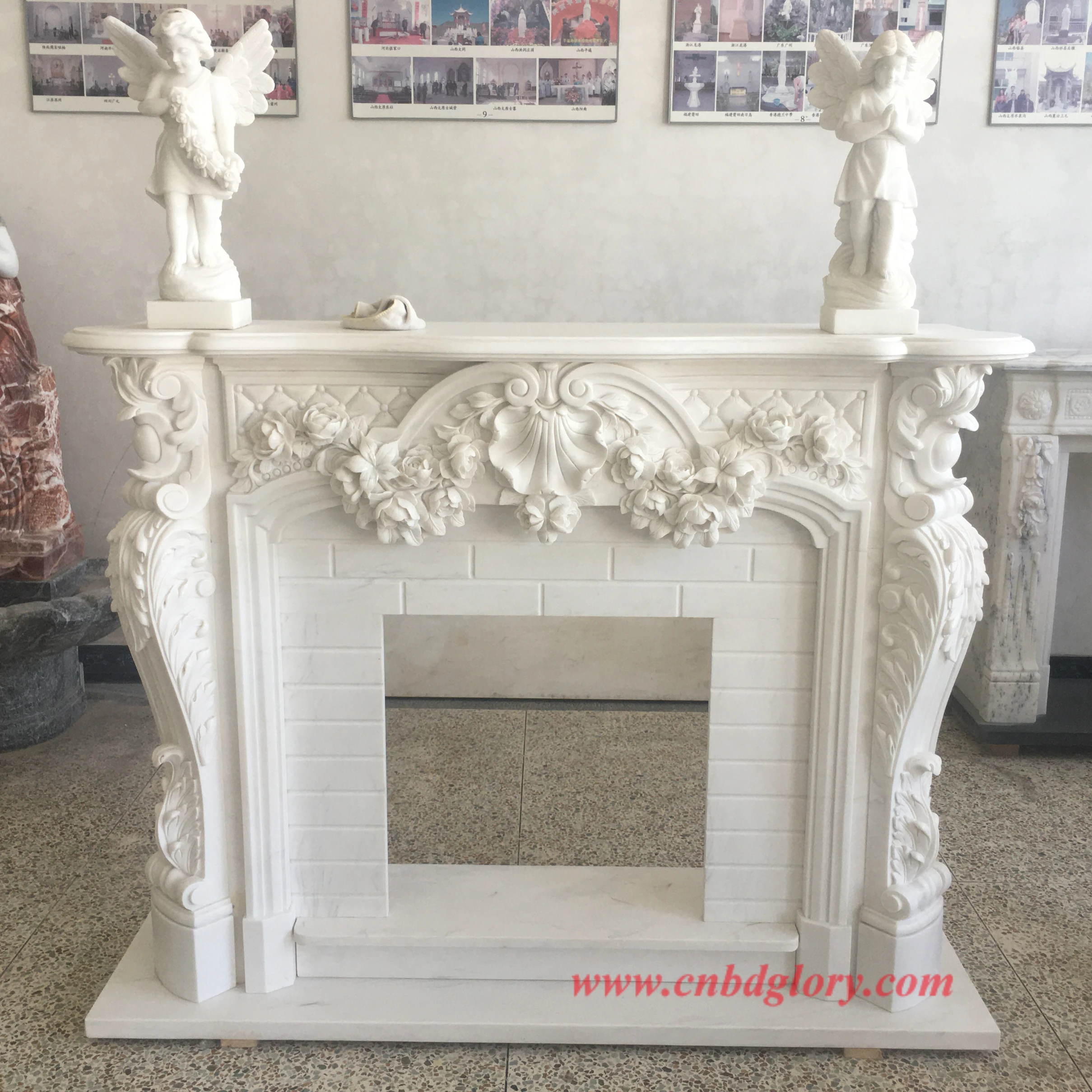 Customized black marble statue fireplace Custom Hand Carved Stone Fireplace Mantel