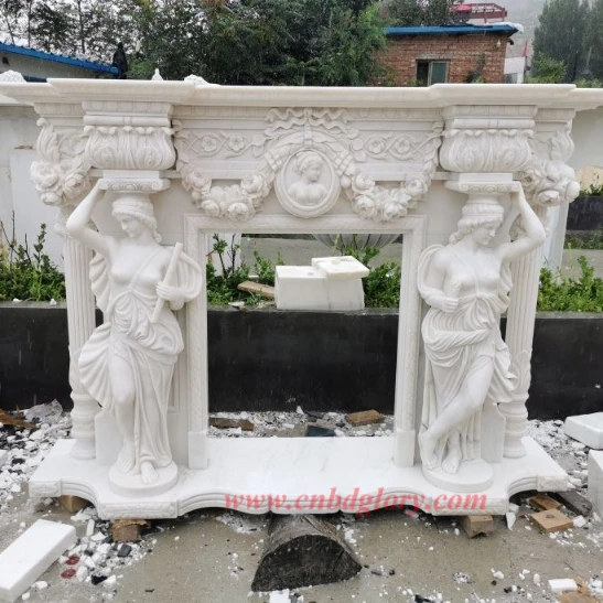 Beige Marble Statue Fireplace Mantel BMF210 3 Classical Figure Statue Marble Fireplace