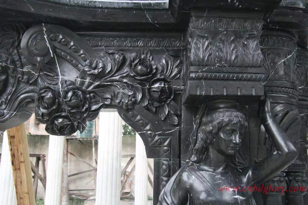 Black Marble Caryatid Statue Fireplace BMF180 3 Black Marble Caryatid Statue Fireplace