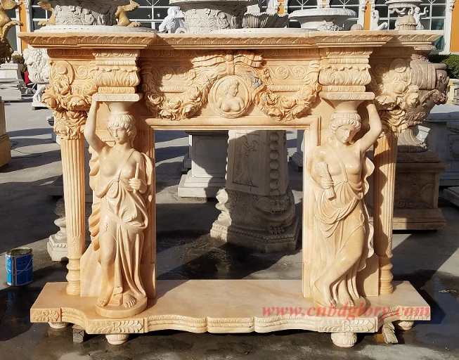 White Marble Fireplace Surround Sculpture Maker MF210 4 Beige Marble Statue Fireplace Mantel