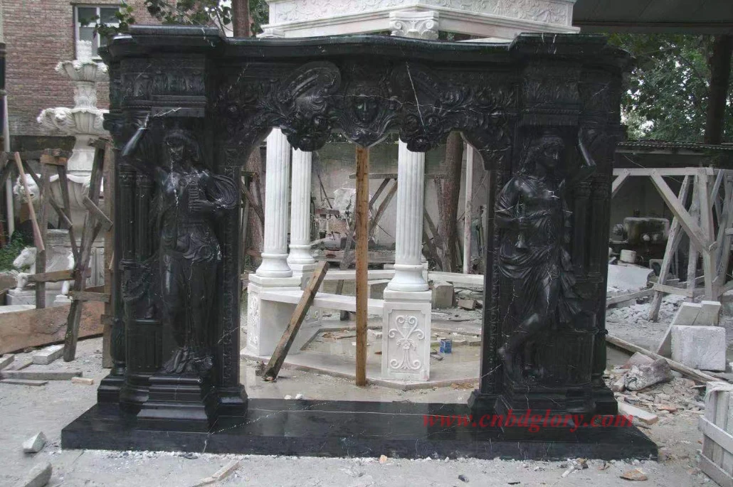 Black Marble Caryatid Statue Fireplace BMF180 1 Black Marble Caryatid Statue Fireplace