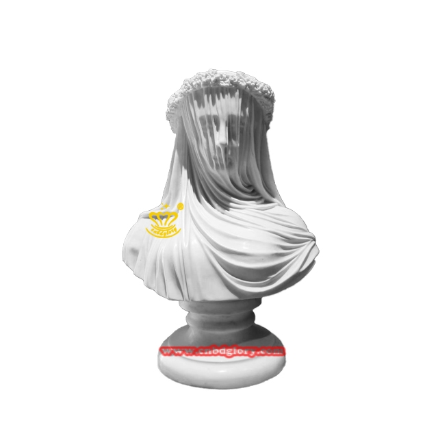 Marble Veiled Girl Bust Statue MVS060 1 Marble Veiled Girl Bust Statue