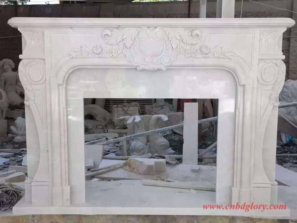 White Marble Fireplace Mantel MFM160 1 White marble fireplace mantel
