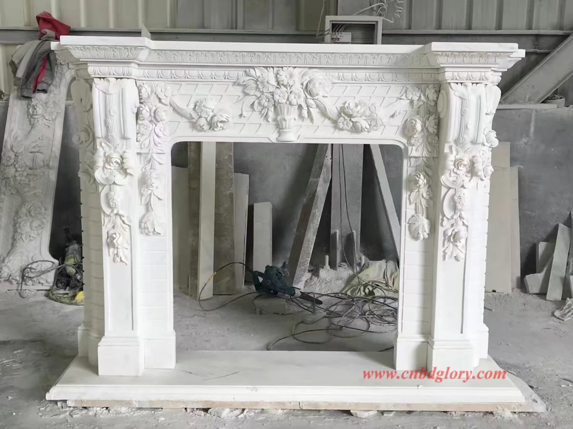 Custom Natural Stone Fireplace Surround Mantel CSF160 1 white marble fireplace mantel