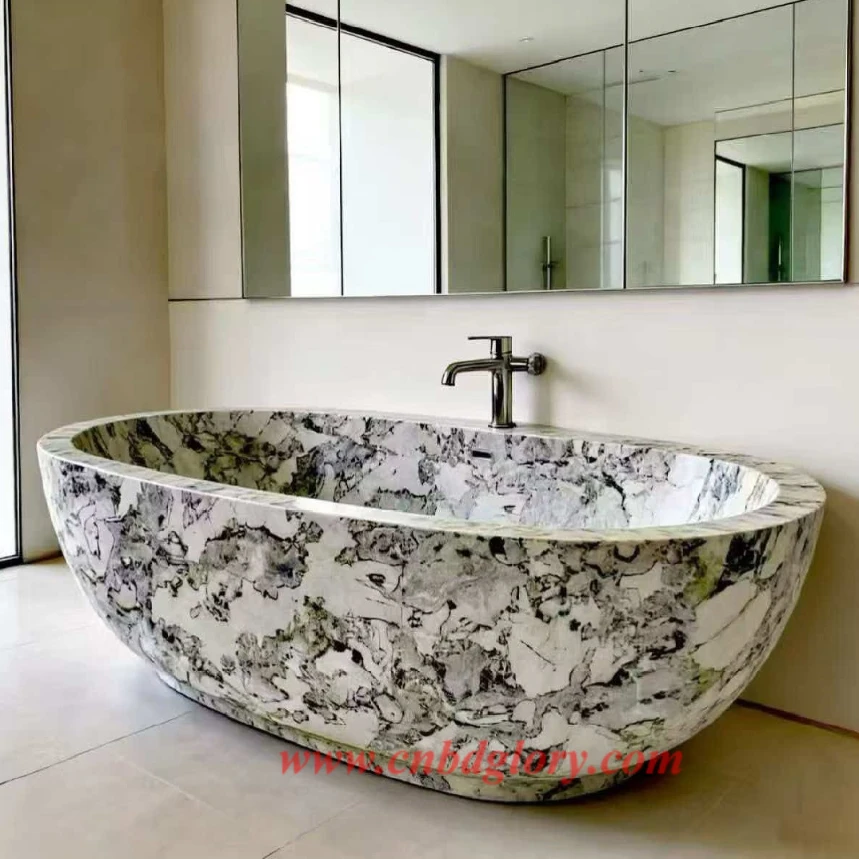 Cold Jade Marble Freestanding Bathtub MB160 1 Cold Jade Marble Freestanding Bathtub