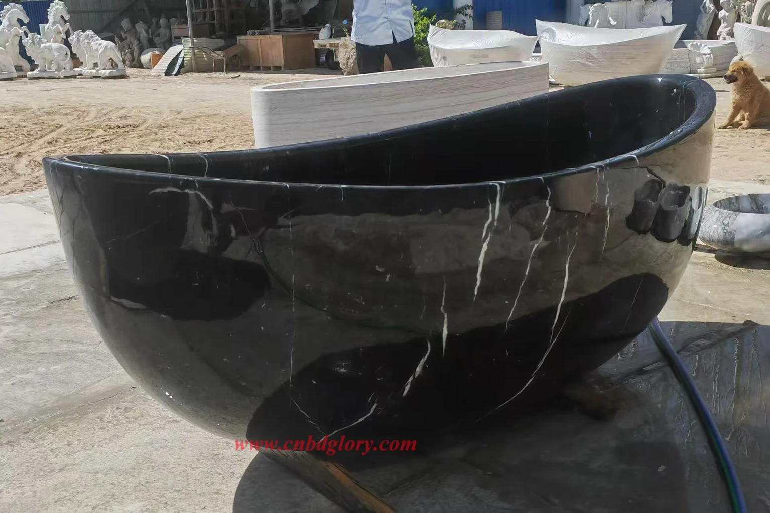 Oval Nero Marquina Marble Soaking Bathtub OMB160 2 Durable Freestanding Marble Bathtub