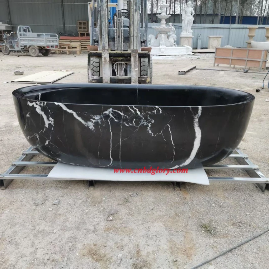Nero Marquina Marble Polished Solid Bathtub