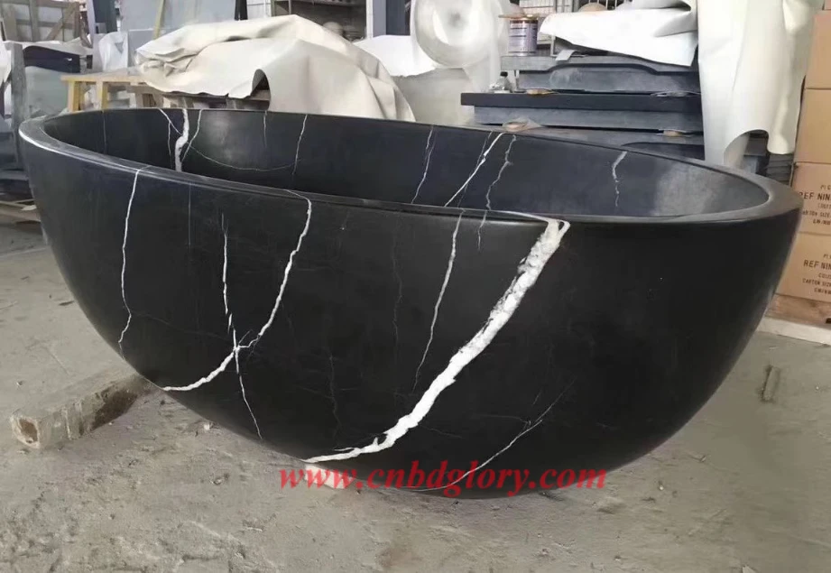 Oval Nero Marquina Marble Soaking Bathtub