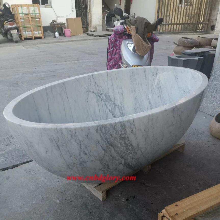 Carrara-Style Polished Marble Freestanding Bathtub MFB160 5 Carrara White Marble Oval Stone Bathtub