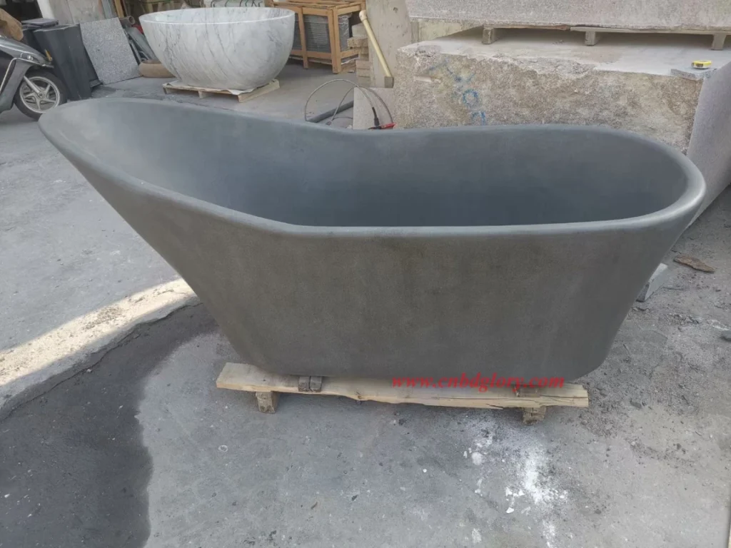 Modern Minimalist Grey Granite Stone Bathtub