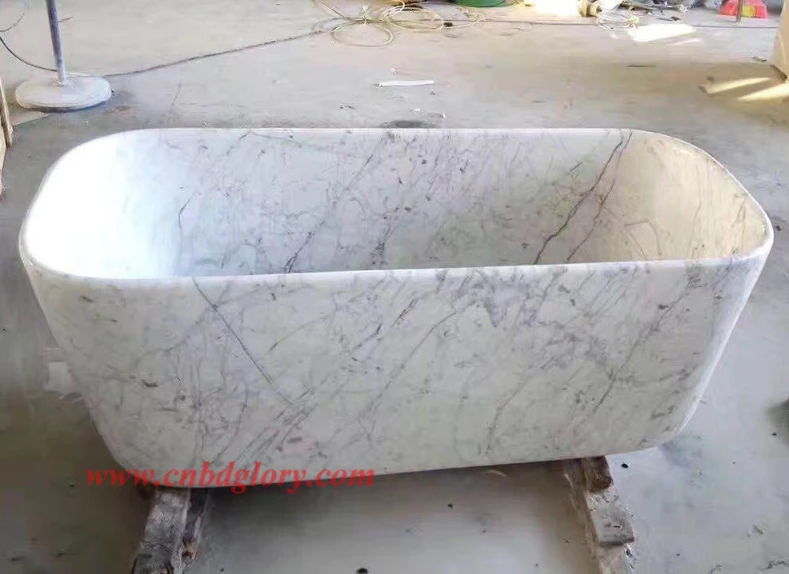 Carrara-Style Polished Marble Freestanding Bathtub MFB160 1 Carrara-Style Polished Marble Freestanding Bathtub