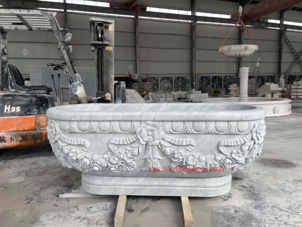 Hand Carved Marble Ornate Freestanding Bathtub