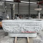 Hand Carved Marble Ornate Freestanding Bathtub