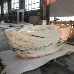 Freestanding Polished Veined Panda White Marble Bathtub