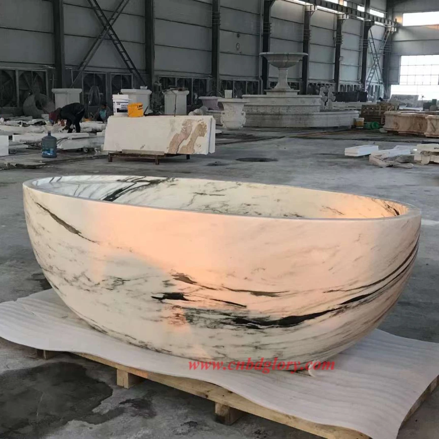 Modern Black & White Veined Marble Bathtub MMB160 1 Modern Black & White Veined Marble Bathtub