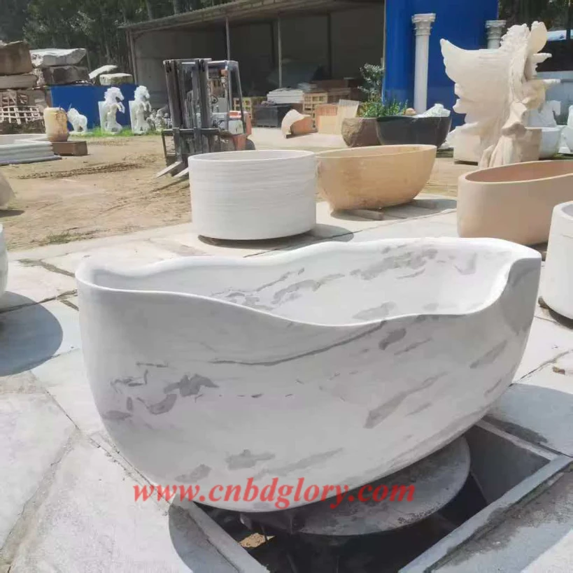Cold Jade Marble Freestanding Bathtub Calacatta White Marble Bathtub Sculpture Maker