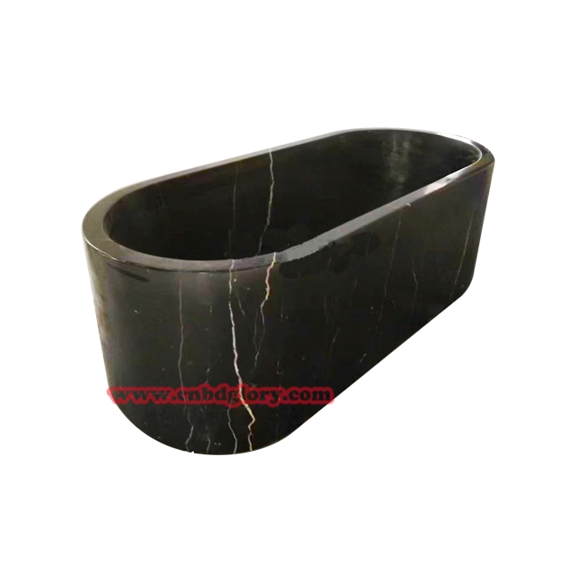 Oval Nero Marquina Marble Soaking Bathtub OMB160 5 High Polished Black Marquina Marble Bathtub