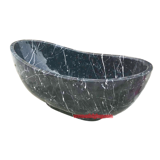Oval Nero Marquina Marble Soaking Bathtub OMB160 6 High Polished Black Marquina Marble Bathtub