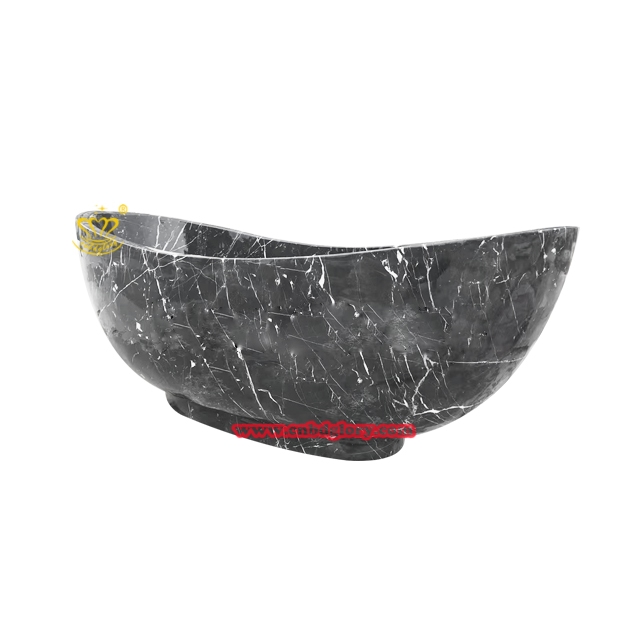 Oval Nero Marquina Marble Soaking Bathtub OMB160 4 High Polished Black Marquina Marble Bathtub